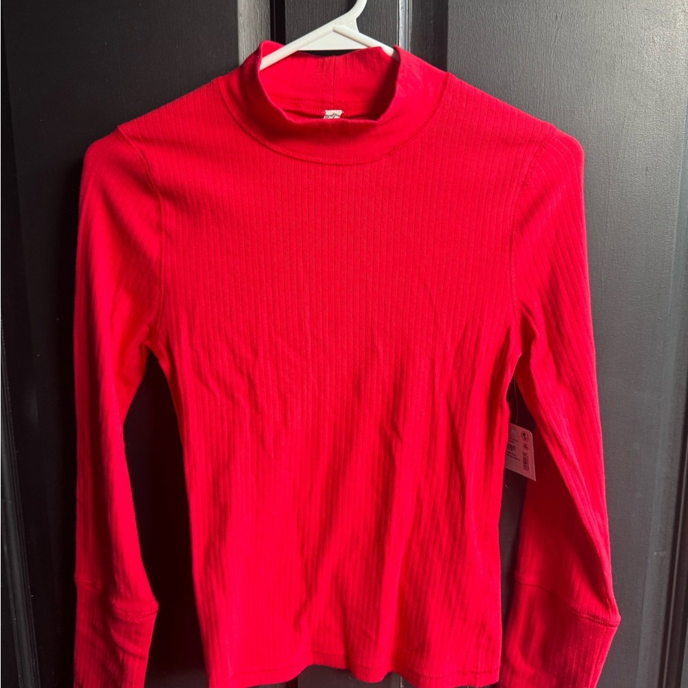 Free People Fitted Red Long Sleeve Top